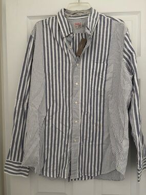 J. Crew Blue and White Vertical Stripe Button-Down Shirt